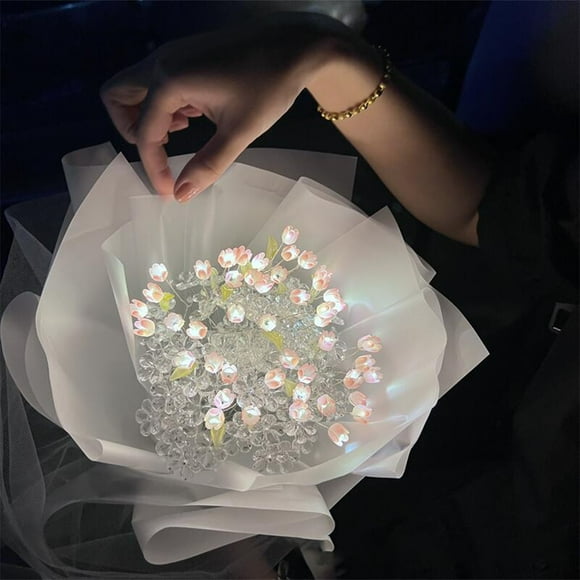 Qukaim Bouquet de tulipes lumineuses avec bande lumineuse, pour loisirs créatifs, belles tulipes artificielles pour petite amie, maman, 39 fleurs