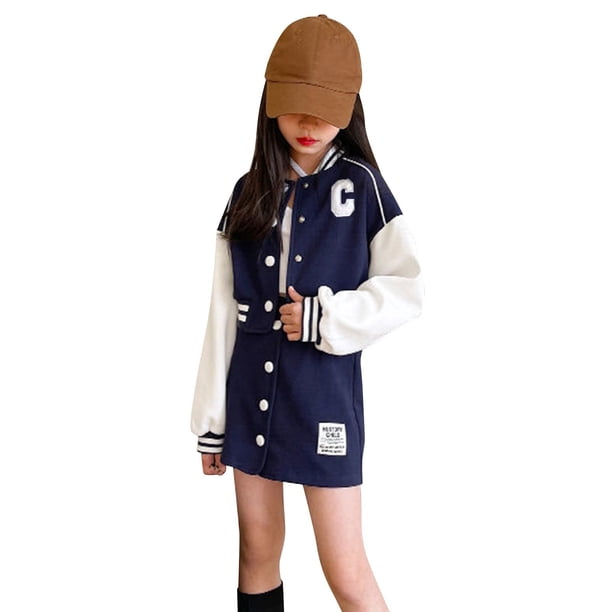 Gibobby Conjunto Niñosniños niñas pequeñas manga larga Patchwork béisbol abrigo chaqueta exterior Patchwork falda conjunto 2 uds ropa(Marina, 5-6 Años)