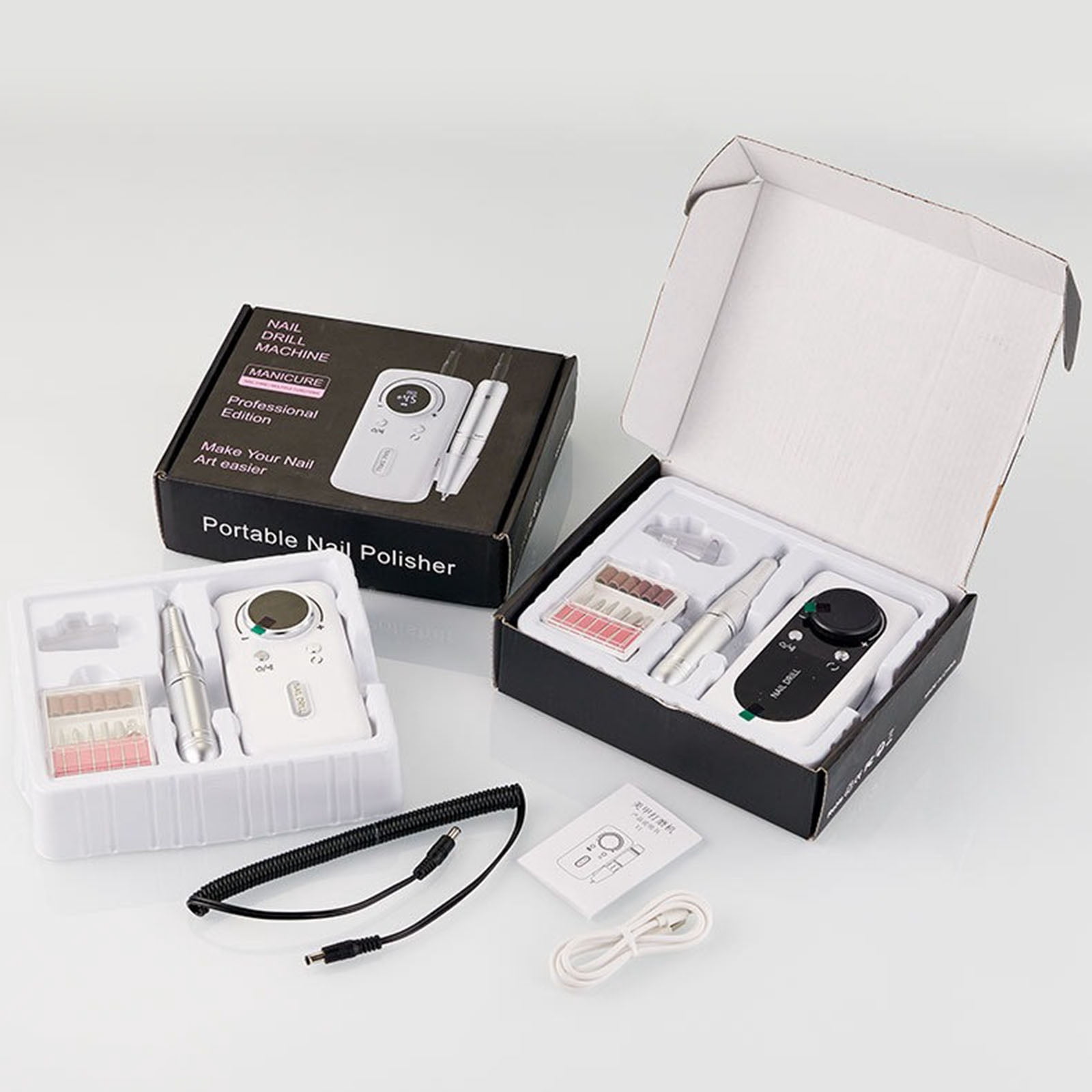 Electric Nails Drill Nails Grinder Set USB Connection 6 Drill Heads for Easy Travel Use Easy Manicure Applications