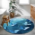 thumbnail image 4 of Blue Butterfly Round Living Room Rugs 4 ft, Blue Water Background Ripple Leaves Bug Washable Area Rug with Non-Slip Sturdy Edge Binding Round Carpet for Entryway Kitchen Bedroom Bathroom, 4 of 9