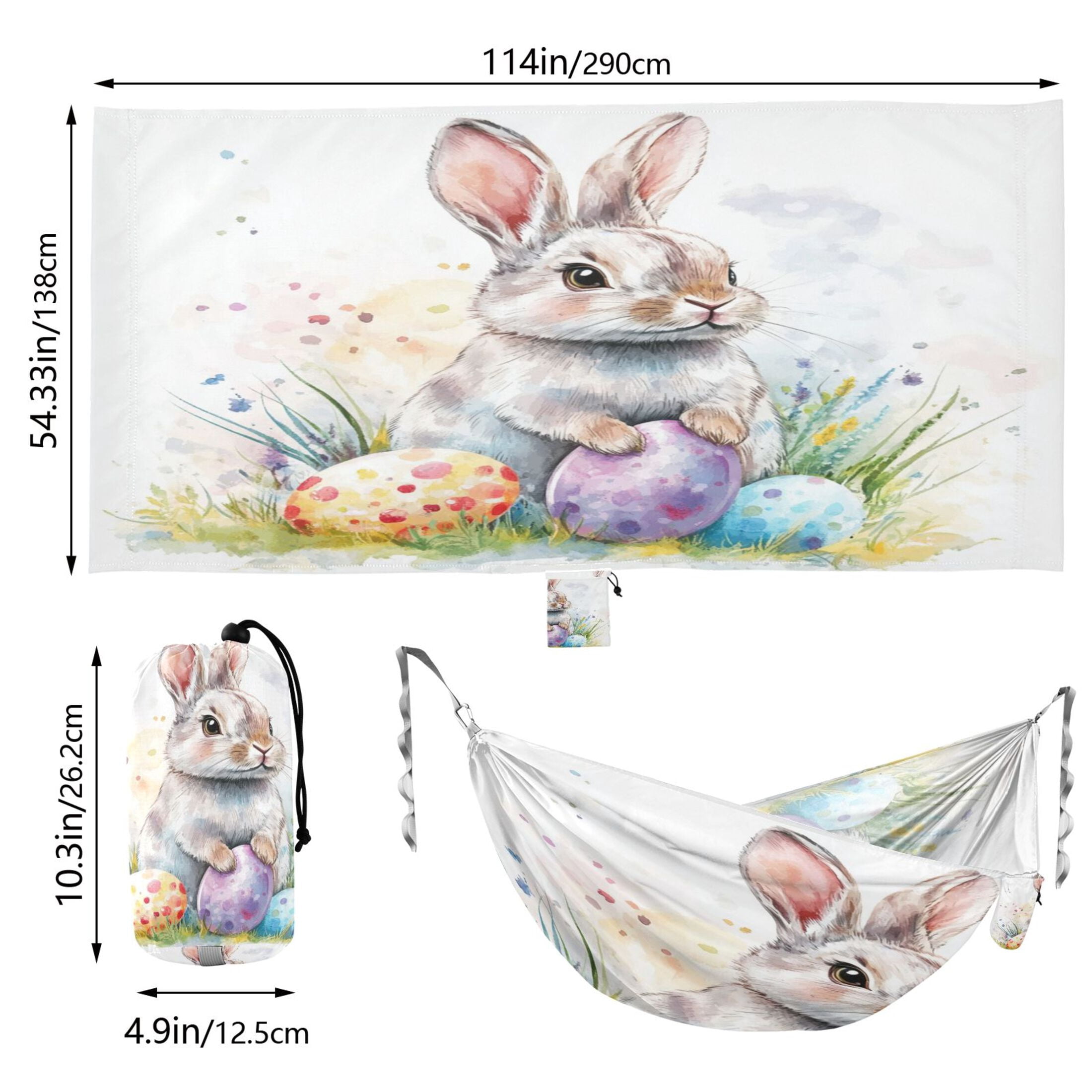 Hammock Camping Hammock Nylon Portable Hammock Travel Camping Hammock Easter Watercolor Rabbit