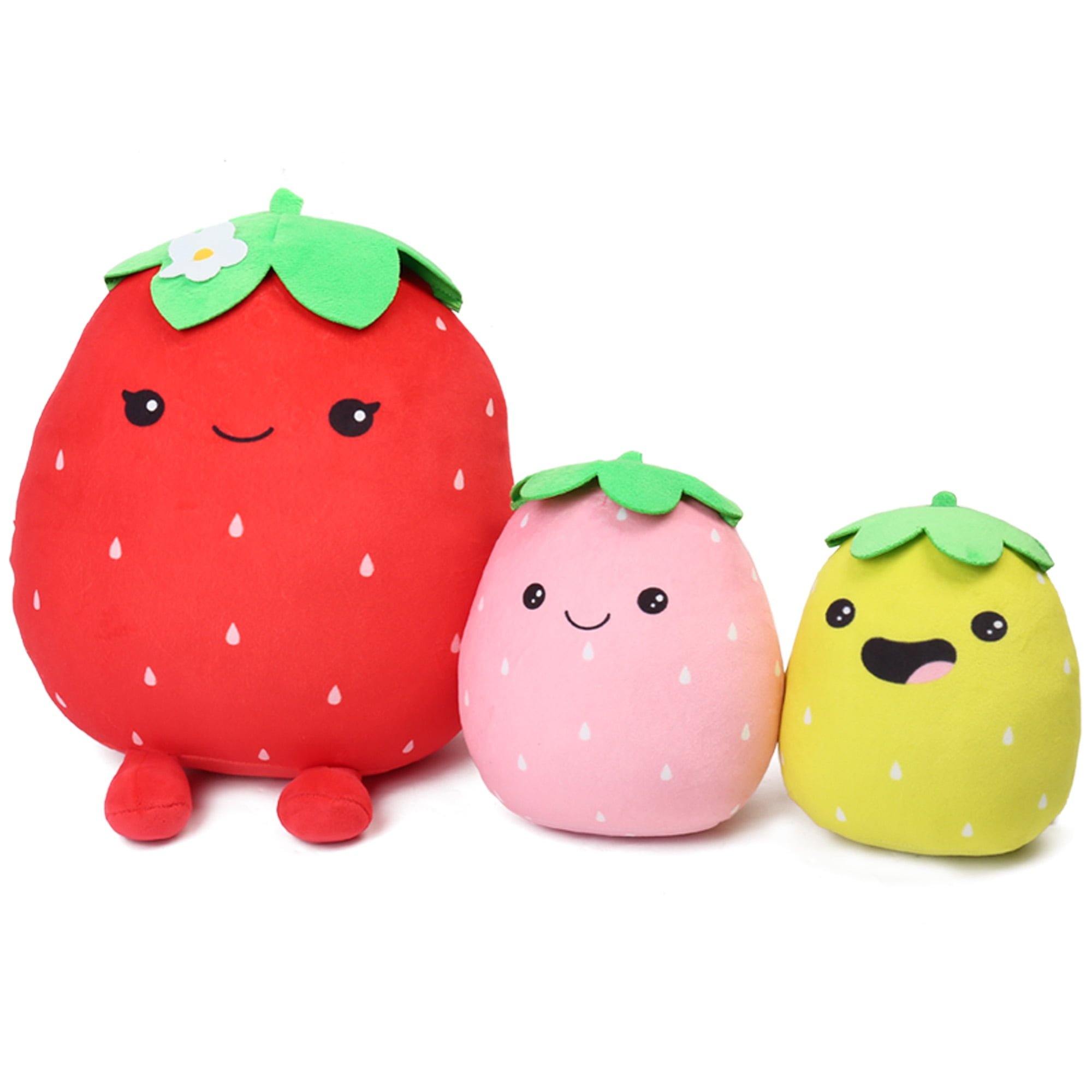 LotFancy Strawberry Plush Pillow, 3 Pack, 12 7 6 Fruit Stuffed Plush Toys,  Home Décor 
