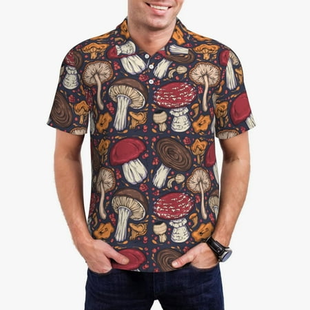 Gaeub Forest Wild Mushroom Print Men s Polo Shirts Short Sleeve Golf Performance Shirts Stretchy Golf Shirts Casual Summer Beach Shirts-Medium
