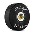 thumbnail image 1 of Ed Belfour Rondelle de Hockey des Blackhawks de Chicago Signée avec Note de Vezina, 1 of 2