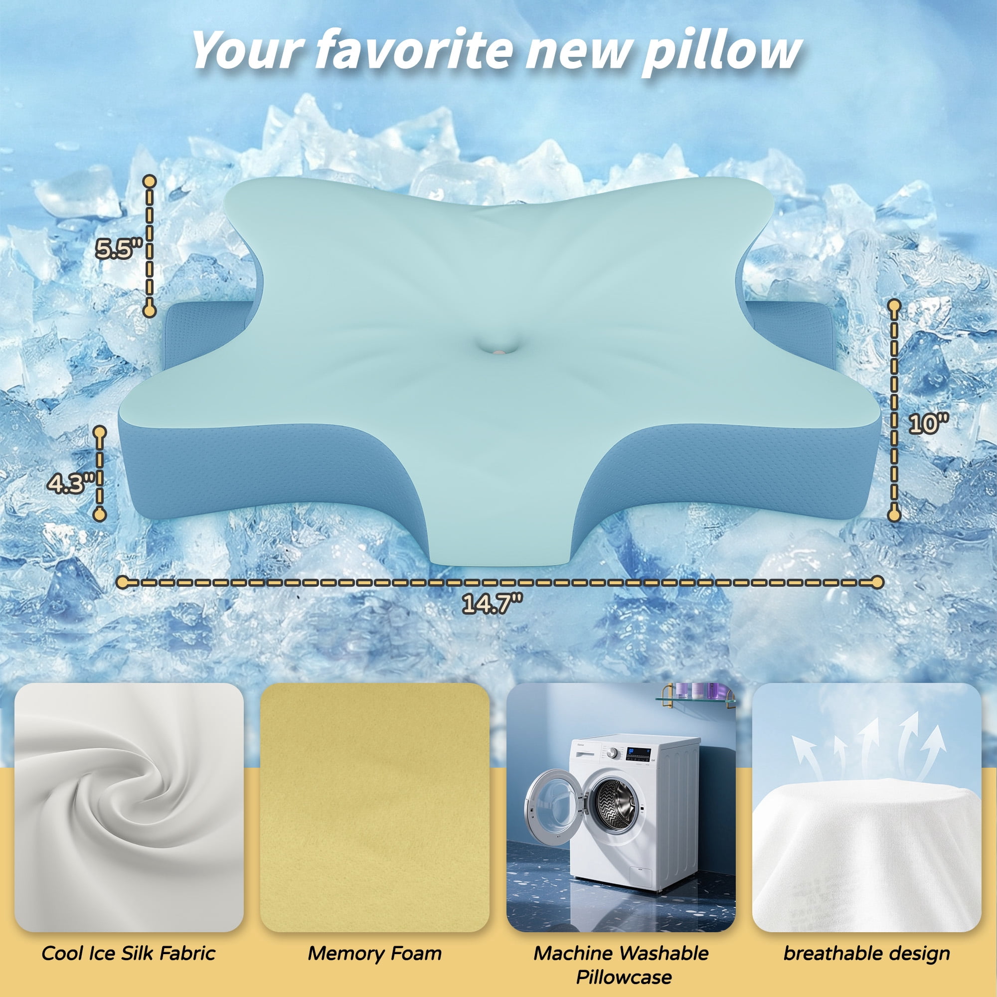 Cervical Memory Foam Pillow for Neck Pain Relief, Ergonomic Contour Pillow for Side Back Stomach Sleepers, Orthopedic Neck Support Pillow for Sleeping，Blue