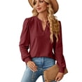 thumbnail image 3 of JYLPZYR Womens T Shirt Autumn and Winter Solid Color V Neck Jacquard Long Sleeved Loose T Shirt Top Ladies Tall Womens Clothing(Red2,L), 3 of 7