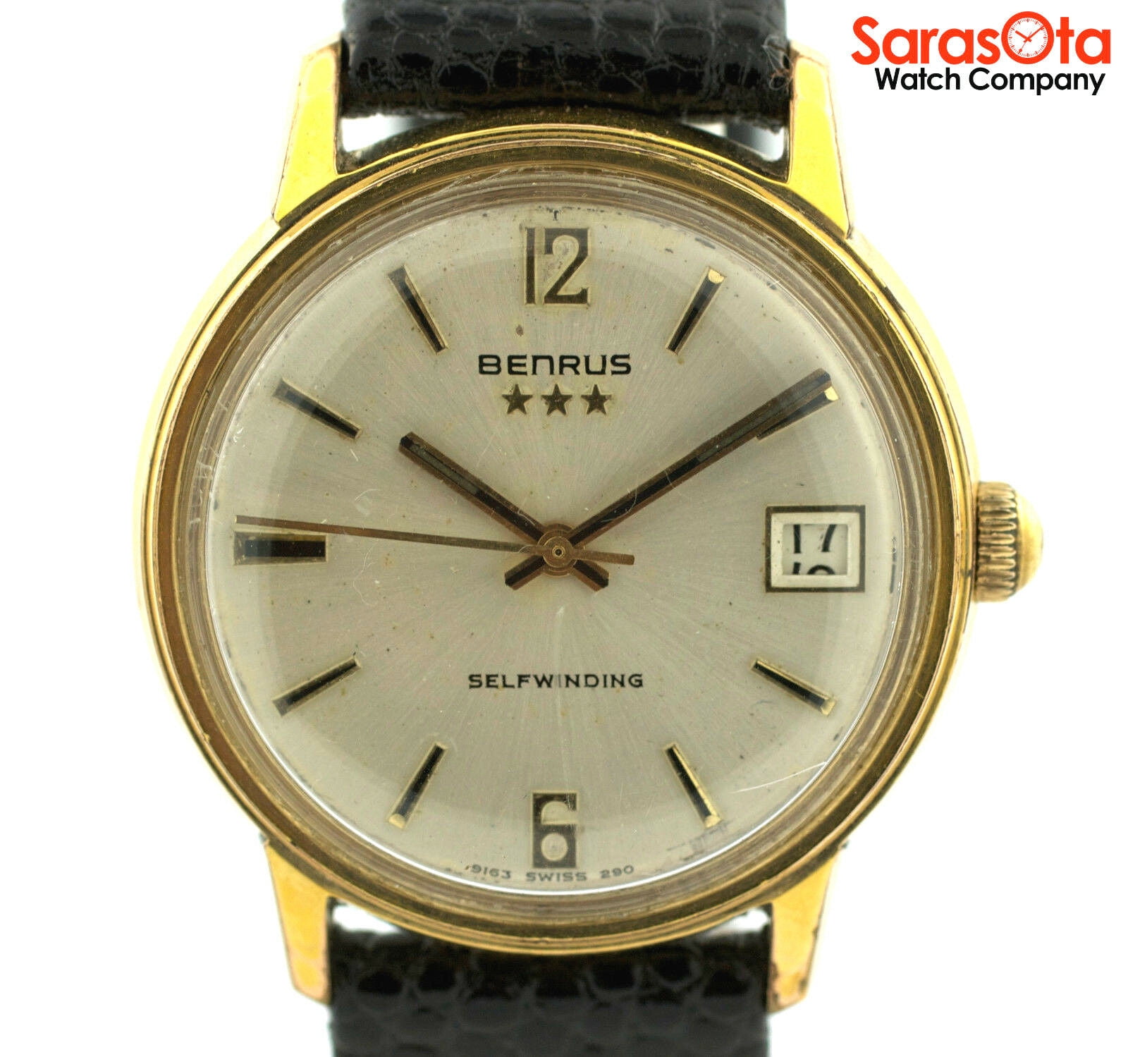 Vintage Benrus 20 Micron Electroplated Bezel Black Leather Automatic Men s Watch Walmart