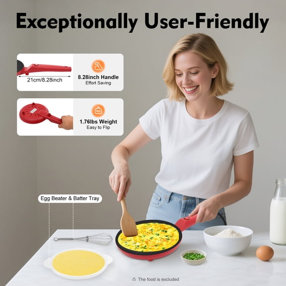ChicHomey 8-Inch Crepe Maker, 550W Nonstick Griddle, Intelligent Temp Control,Non-Stick Coating,Portable,Ideal Breakfast Gift