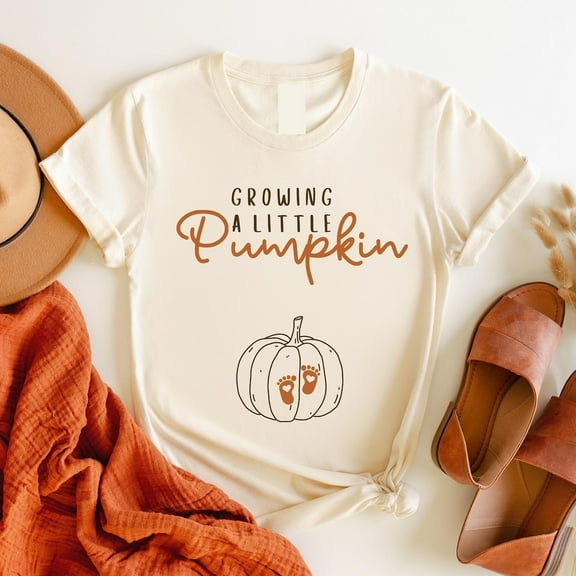 Growing A Little Pumpkin T-Shirt – Fall Pregnancy Announcement Tee, Thanksgiving Maternity Reveal Shirt