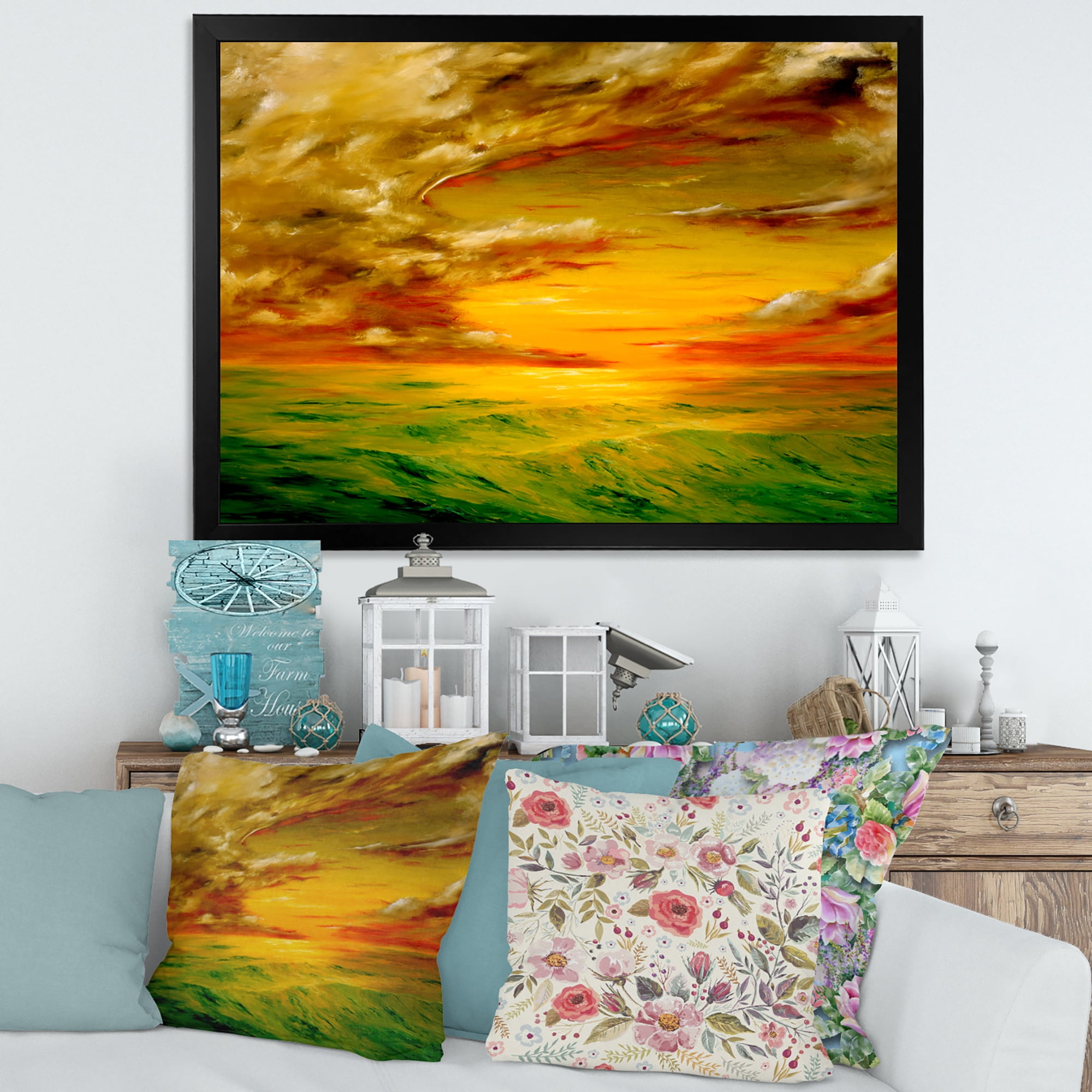 Designart 'Colorful and Bright Sunset At Santa Rosa California' Farmhouse Framed Art Print