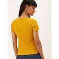 thumbnail image 5 of DressBerry - By Myntra Women Casual Mustard Yellow Ready to Wear Fitted Short Sleeves Solid Pure Cotton V-Neck Top Stylish Clothing For ladies, 5 of 6