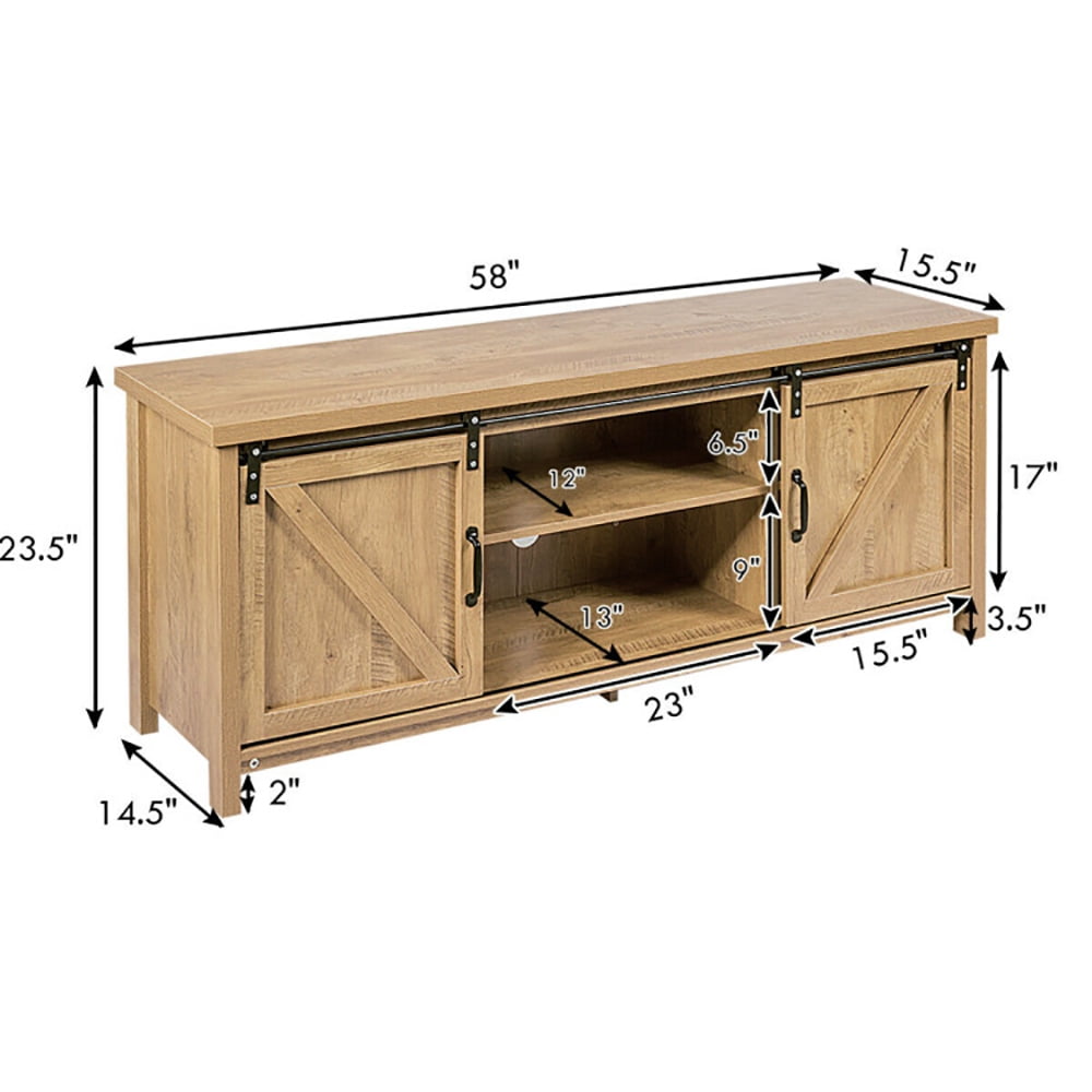 Finihen TV Stand, TV Cabinet, Media Center Console Cabinet with Sliding Barn Door, Media Entertainment Center with Storage, for Living Room, Bedroom, Natural