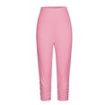 thumbnail image 3 of USNSM Capri Leggings for Women Summer Casual Stretch Knee Workout Running Yoga Capris Slim Fit Lightweight Wrinkles Pants Pink S, 3 of 6
