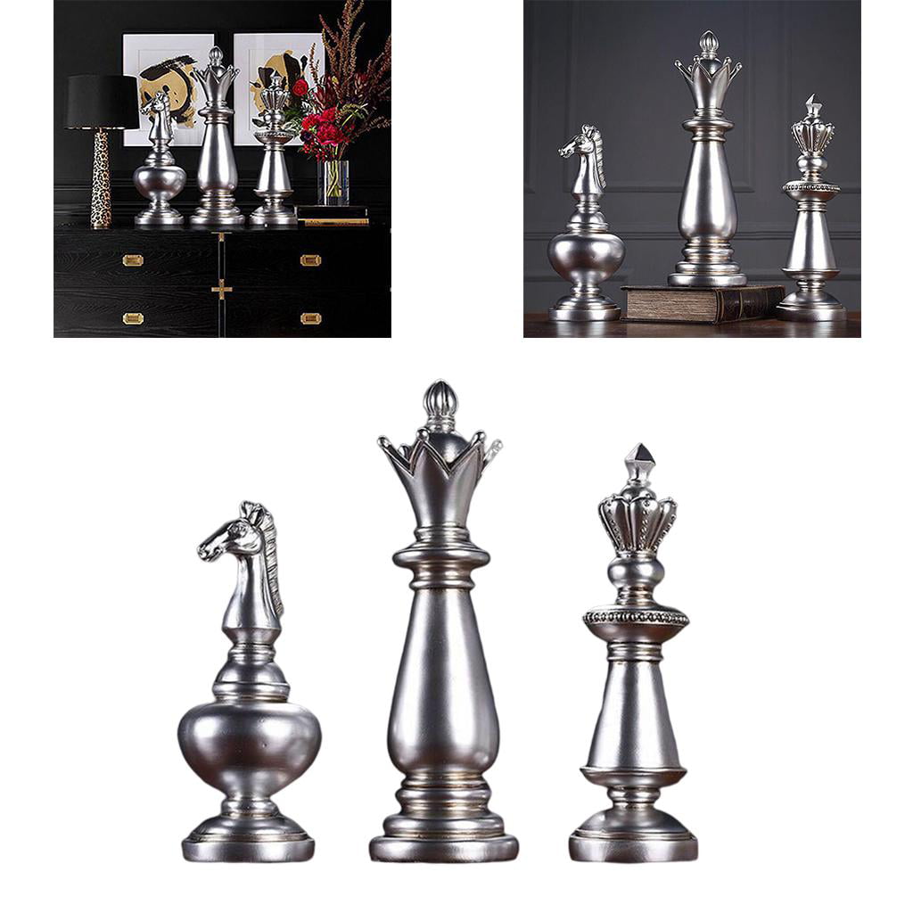 3Pack Chess Statue Board Games Chessman Figurine Sculpture Home Decoration 