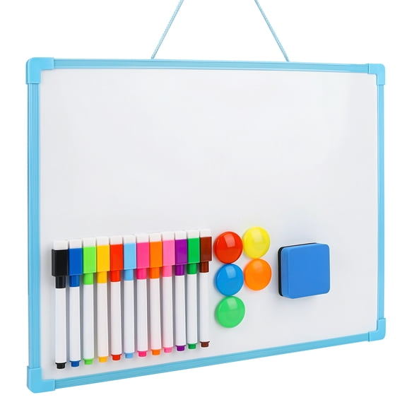 sixwipe Double-Sided Magnetic Dry Erase Whiteboard Set - 16"x12" Small Portable Whiteboard with 12 Markers, 5 Magnets & Eraser - Hanging or Desktop for Home, Office, School