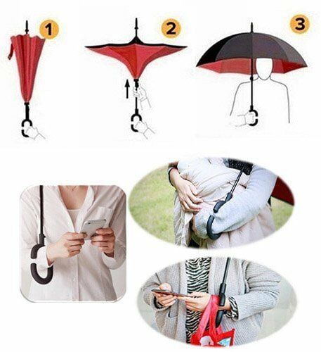 Inverted Umbrella Windproof Reverse Double Layer with C-shaped Hands-Blue Cloud EHD