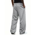 thumbnail image 4 of Men's Baggy Sweatpants Wide Leg Barrel Sweat Pants Drawstring Elastic Waist Loose Fit Slacks with Pockets, L, 4 of 5