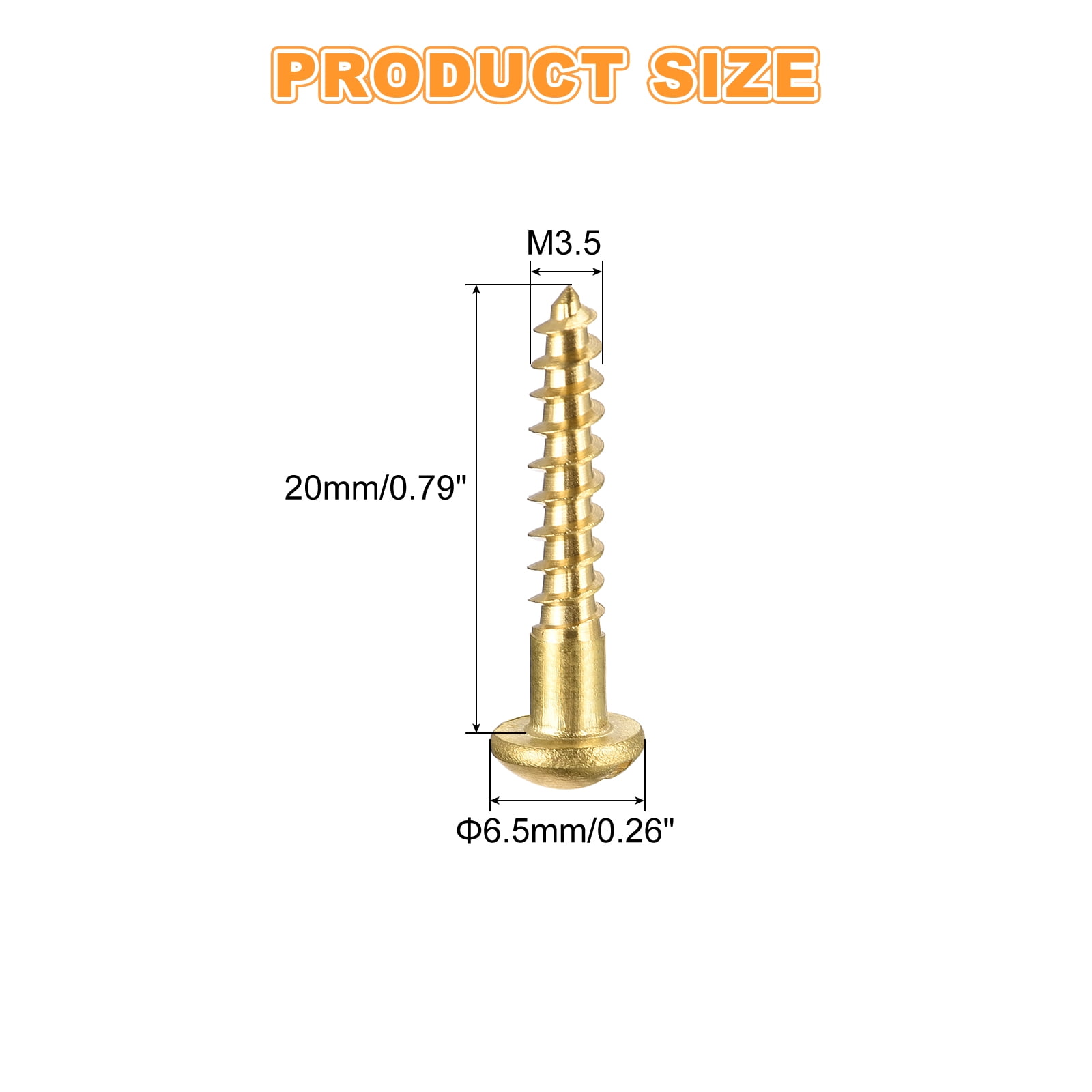 Wood Screws M3.5 x 20mm Slotted Round Head Copper Self-Tapping Screw 150 Pcs