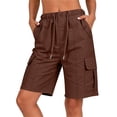 thumbnail image 3 of QATAINLAV Ladies Wide Leg Bermuda Shorts Casual Drawstring Knee Length Hiking Work Shorts Summer Baggy Long Cargo Shorts with Pockets Brown M, 3 of 8
