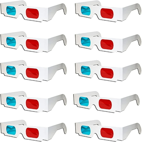 10 Pair Red Cyan 3D Anaglyph Viewing Glasses - White Cardboard - NEW