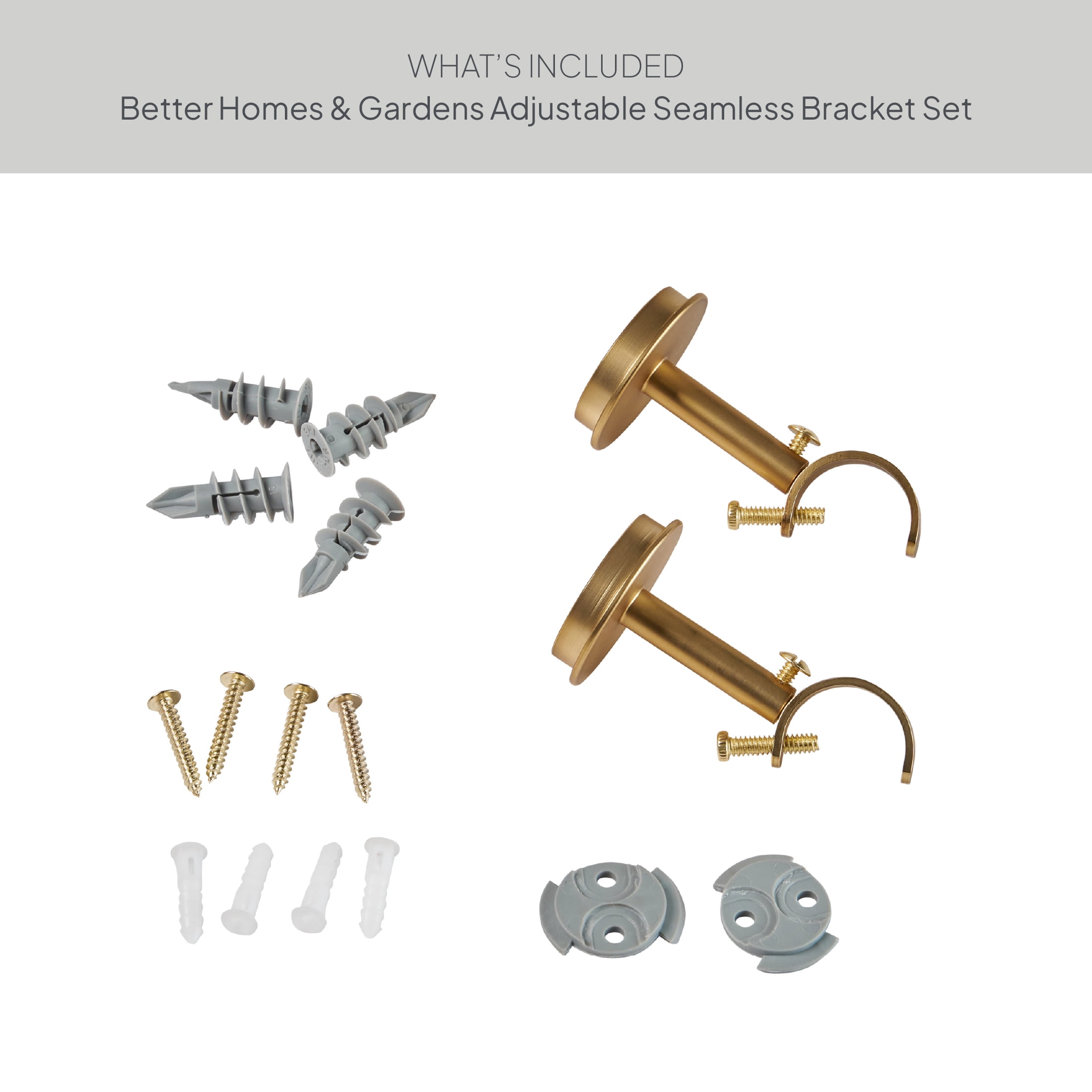 Better Homes & Gardens 1" Brass Adjustable Seamless Hidden Curtain Rod Bracket, Set of 2