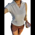thumbnail image 3 of Camiseta de Corta con Cuello en V para Mujer, Sin Mangas, con Cuello A Rayas, Prendas Casuales de Moda 2025. Albaricoque M, 3 of 9