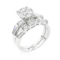 thumbnail image 1 of Genuine Rhodium Plated Engagement Ring Set with Round Cut Cubic Zirconia and Shouldered Baguettes Prong Set in Silvertone - Size 10, 1 of 1