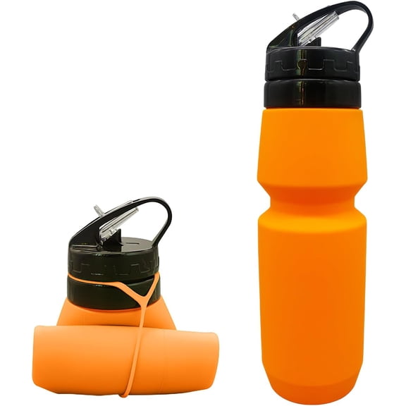 Collapsible Water Bottle, 750ml/26OZ - BPA-Free Soft Water Bottle, Food-Grade Silicone, Collapsible Water Bottle (Orange)