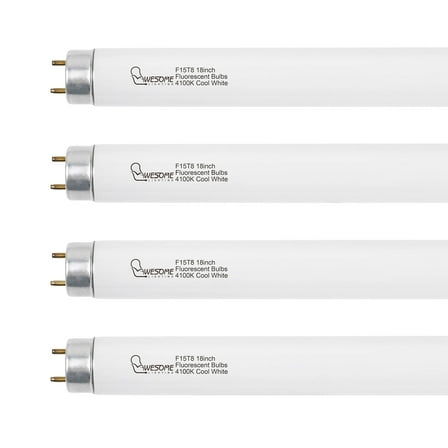 18 Inch F15T8/CW Fluorescent Light Bulbs, 4100K Cool White, T8 15 Watts Replacement Tube, G13 Base - 4 Pack