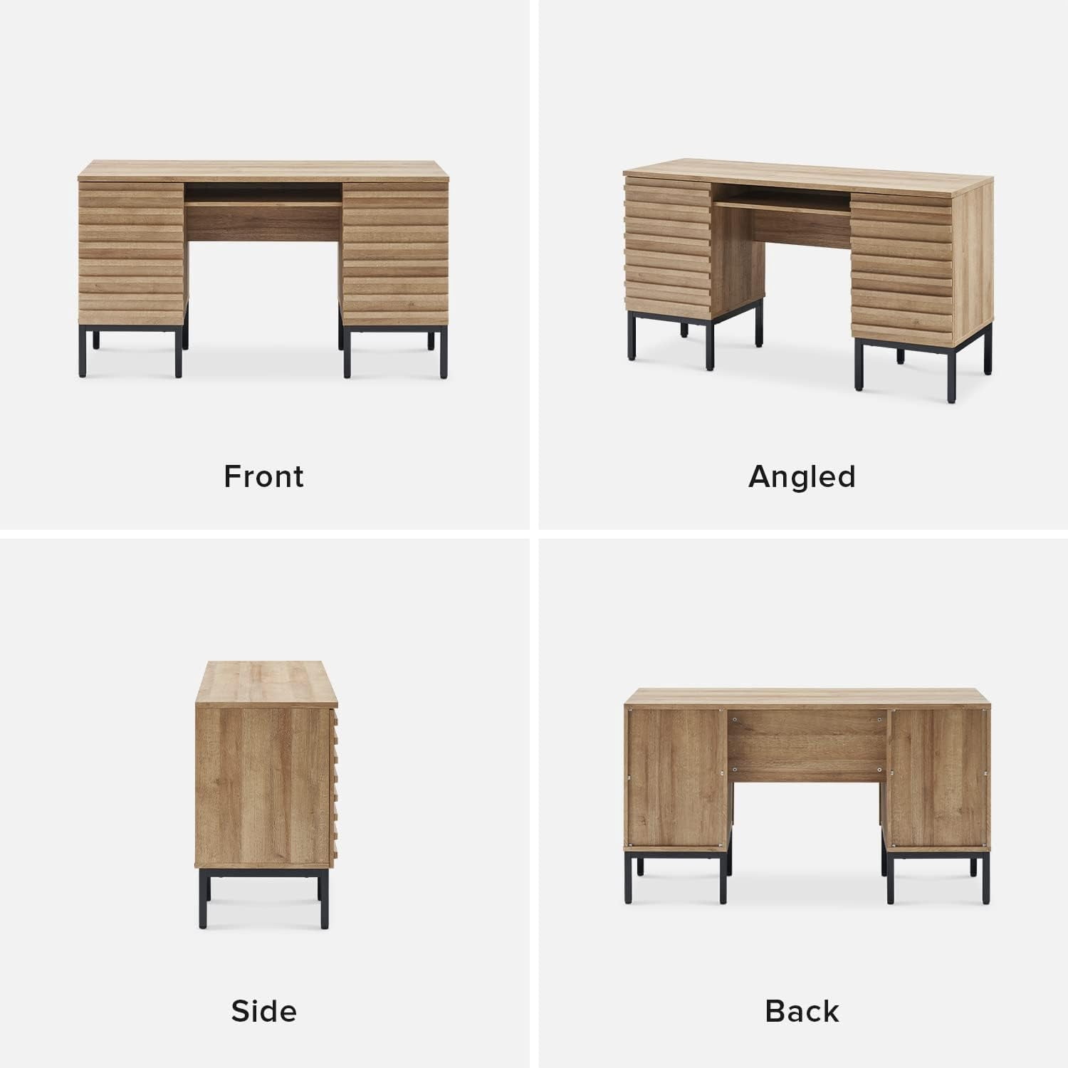 Mopio Norwin Executive Desk for Home Office, Industrial Farmhouse, Dual Cabinets, Metal Legs (Riviera Oak)