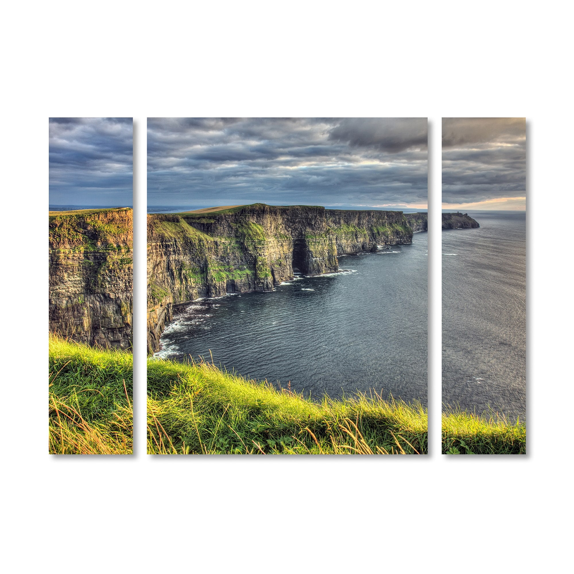 Trademark Fine Art "Cliffs of Moher Ireland" Canvas Art by Pierre Leclerc Three Panel Set