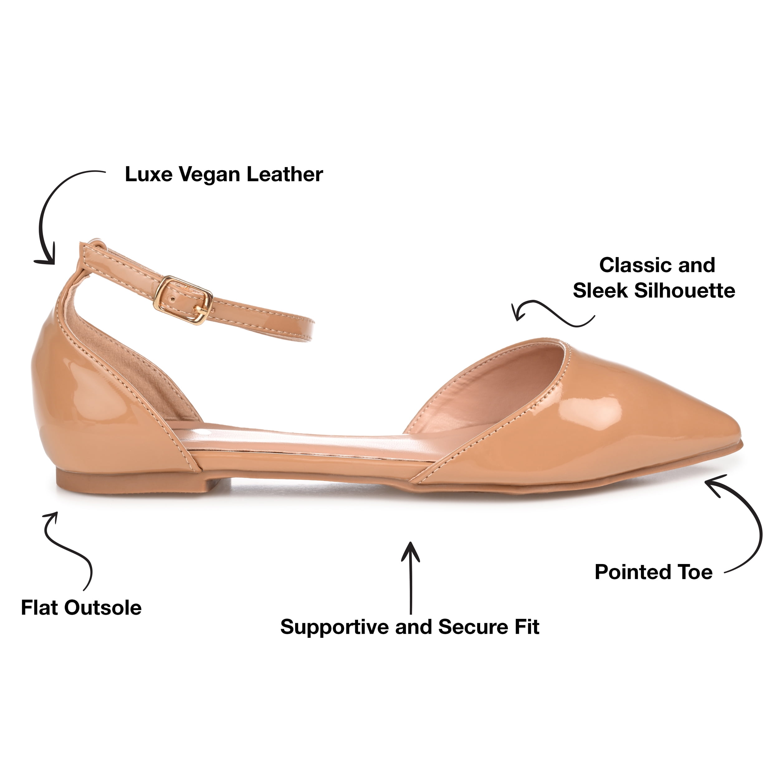 Journee Womens Reba Buckle Pointed Toe Ballet Flats, Widths Available