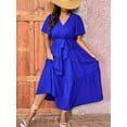thumbnail image 5 of Royal Blue Plus Size V-Neck Wrap Maxi Dress With Tiered Ruffle Hem And Self-Tie Waist Belt, Short Sleeve, 5 of 6