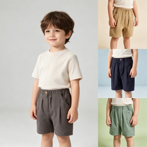 Boys Chino Shorts Pull On Waist Side Pocket Short Twill Basic Kids Uniform Relaxed Chino Bottom