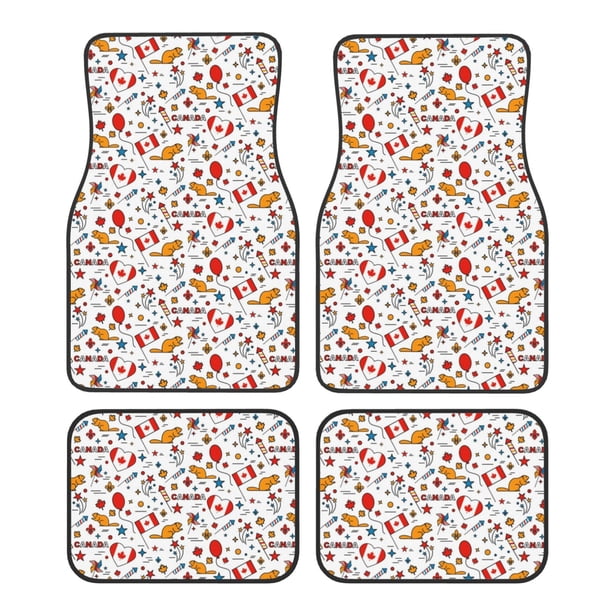Fotbe Canada Day Juego de 4 Tapetes para Auto con Estampado – Alfombrillas de Goma Reforzada, Diseño Antideslizante, Protección para Todo el Año – Vehículos, Autos, Camionetas y SUVs