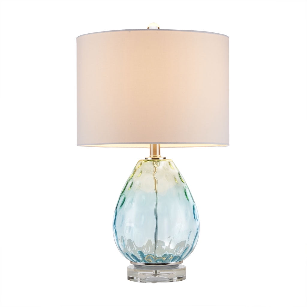 Witaxima Ombre Glass Table Lamp 24.25" Height, Blue & Green Glass Base with White Drum Shade, E26 Socket, 72" Cord, Includes 9W LED Bulb