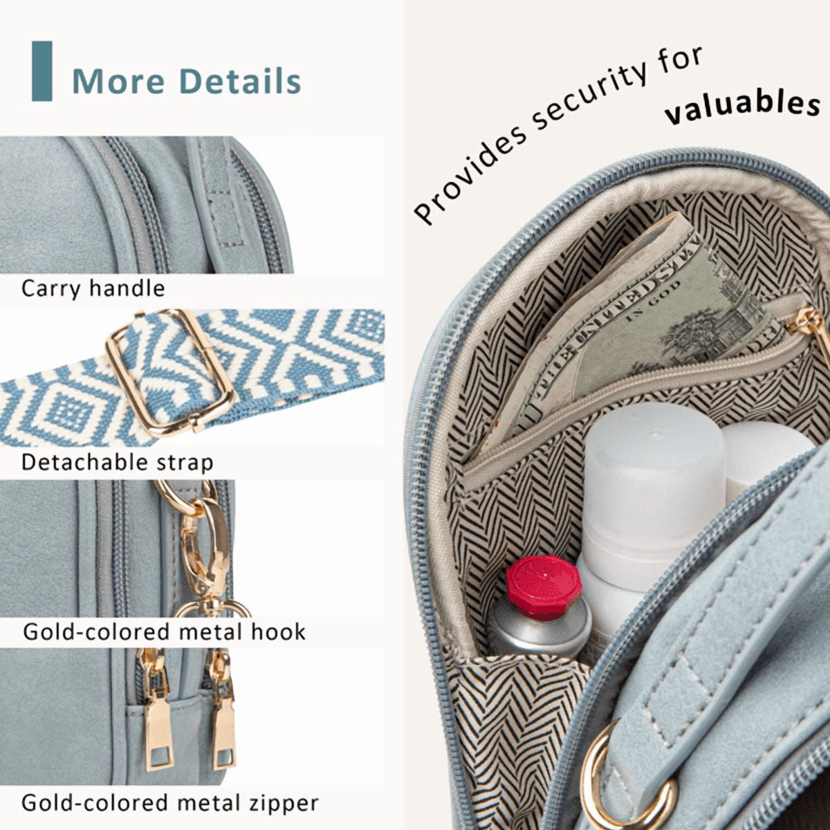 Olurrisa Small Crossbody Bag for Women with Handle and Adjustable Strap, Cell Phone Purse Cross body with 2 Zipper Pockets-Lught Blue