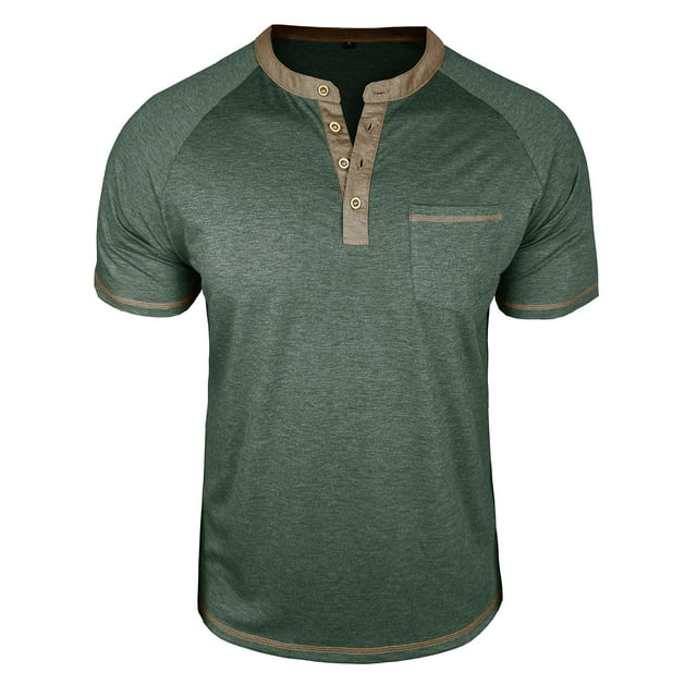 WRKEKC Men's T-Shirts Pullover Solid Color Color Block Button Pullover Raglan Short Sleeve T Shirt Top Casual Shirt Comfortable Fit