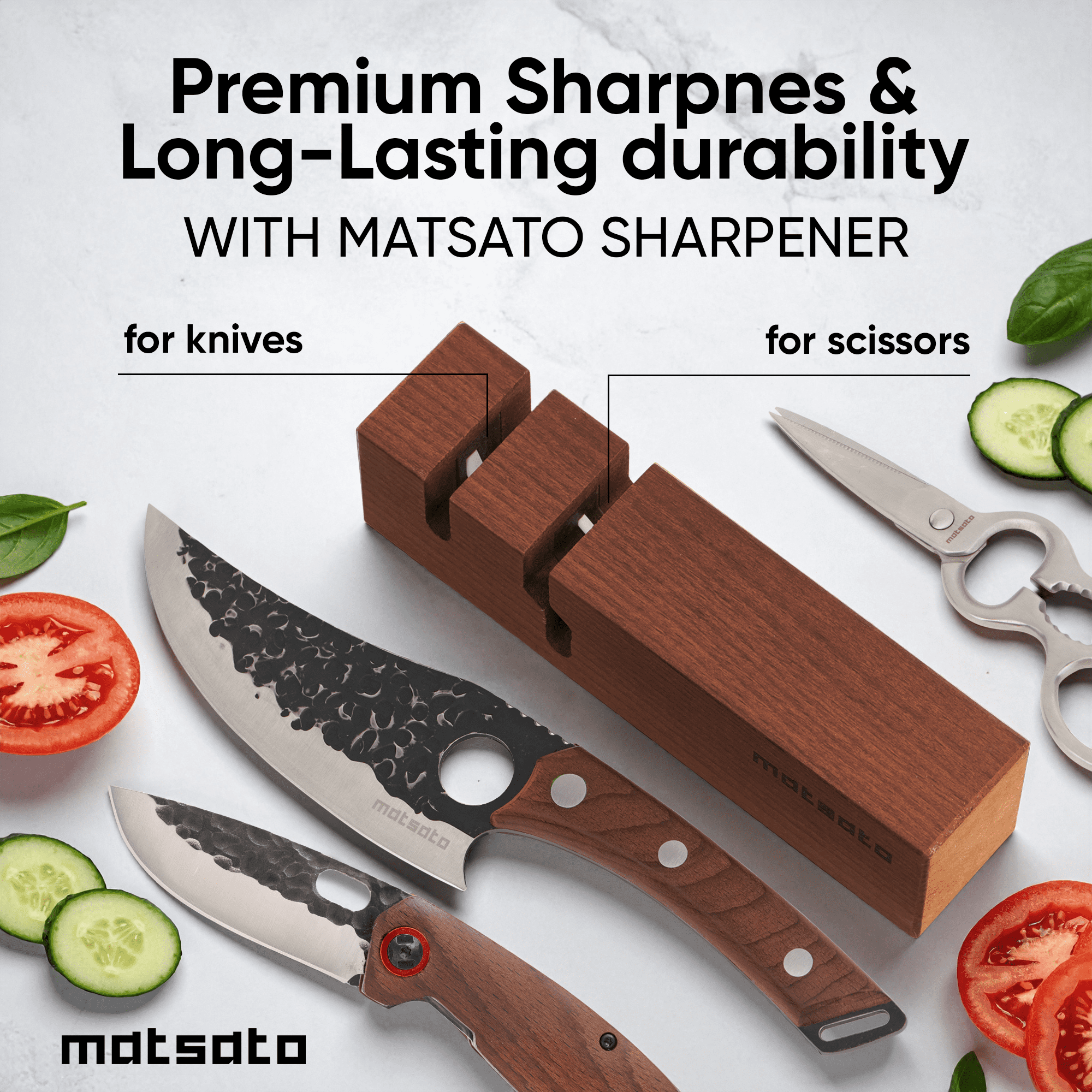 Matsato Knife Sharpener. Professional Japanese Knife and Scissor Sharpener. 2-in-1 Sharpening Tool
