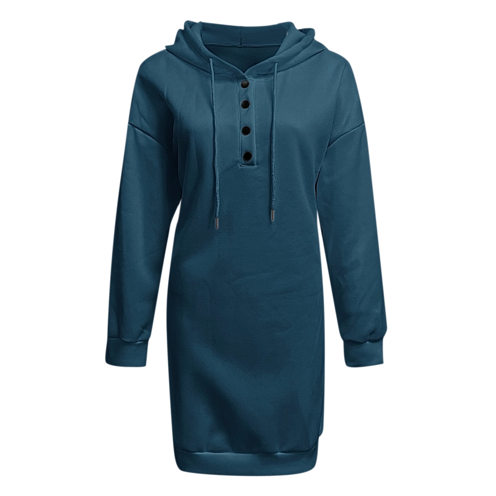 long hoodie dress amazon Women Casual Hoodies Dress - Long Sleeve Sweatshirt Button Down, Polyester  Material, Lightweight, for Fall/Winter Daily Look