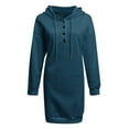 thumbnail image 4 of XUELUO Hoodie Dress For Women Solid Color Hooded Drawstring Long Sleeve Sweatshirt Lightweight Summer Dresses With Pockets Streetwear,Blue,L, 4 of 5