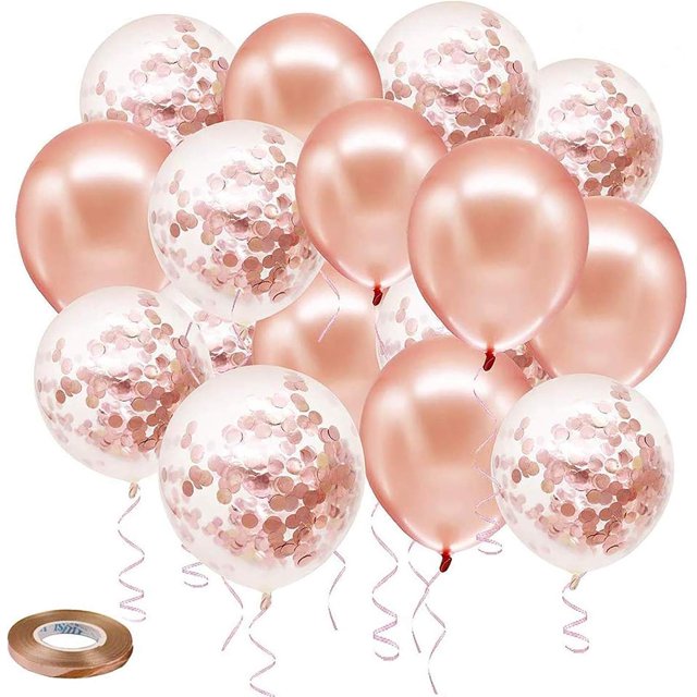 Globos de color oro rosa metálico de tacto lujoso, 12 pulgadas, látex ecológico no tóxico para decoración de cumpleaños y bodas, incluye cinta de oro rosa de 33 pies (50 piezas)