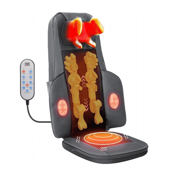 Shiatsu Deep-Kneading Chair Pad Seat Massager w Adjustable Neck & Back/ Heat for Home Office, Gray