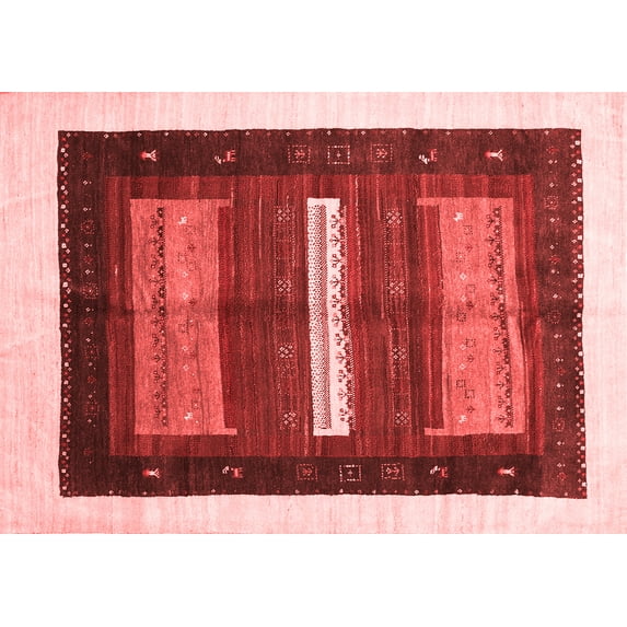 Ahgly Company Indoor Rectangle Abstract Red Contemporary Area Rugs, 2' x 5'