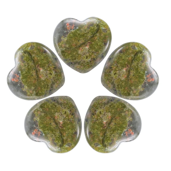 5Pcs Natural Heart Stone Quartz, Love Heart Worry Stones for Balancing Worry Bulk Clear-Rock Quartz