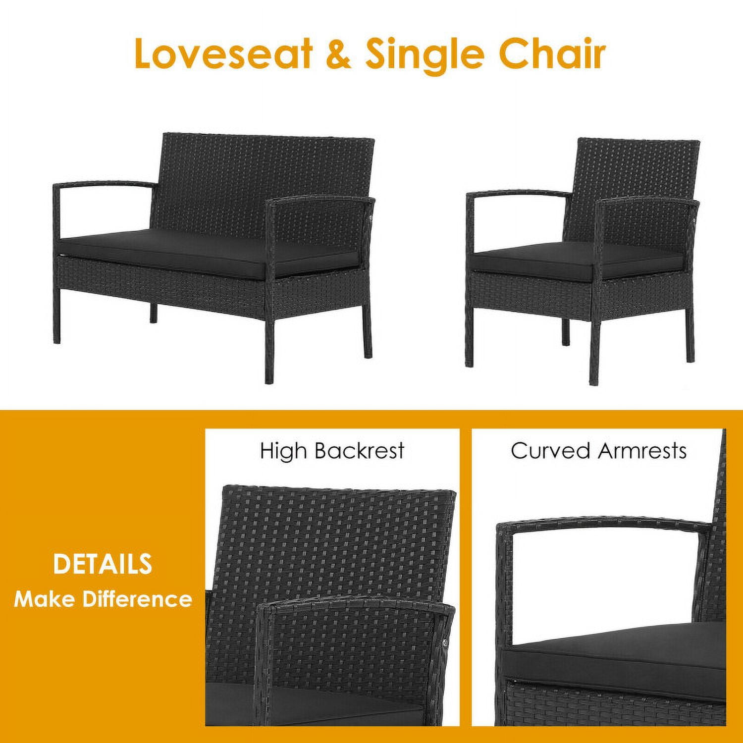 Aimee Lii Rattaner Outdoor Patio Furniture, 4 Pieces Patio Rattan Wicker Conversation Set Sofa Cushioned Wooden Tabletop, Black Aimee Lii Rattaner Outdoor Patio Furniture, 4 Pieces Patio Rattan Wicker Conversation Set Sofa Cushioned Wooden Tabletop, Black