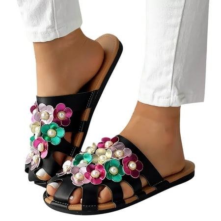 

WNVMWI Sandals Women Slippers Beach Baseball Flip Flops Womens Black Shoes Slippers Flip Flops Fashion Pearl Hollow Comfort Flat Sandals Women s Closed Toe Sandals Half Slippers Beach Rain Sh Size 40