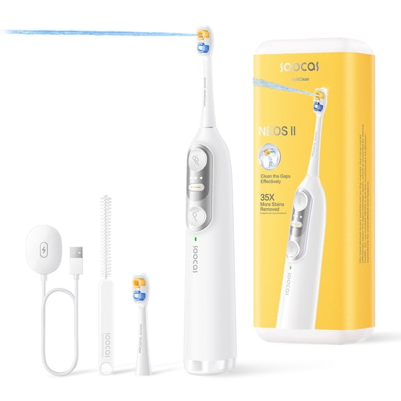 Soocas NEOS II - Electric Toothbrush with Water Flosser, Cordless Water Flosser for Travel, 100% Plaque Removal, Pearl White