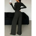 thumbnail image 6 of V-Neck Button Long Sleeve Top & Wide-Leg Pants Set, Slim Fit Crop Tee Outfit, Stretchy Lounge Set, Casual Two-Piece Matching Set for Women, Stylish Comfort Wear, 6 of 6