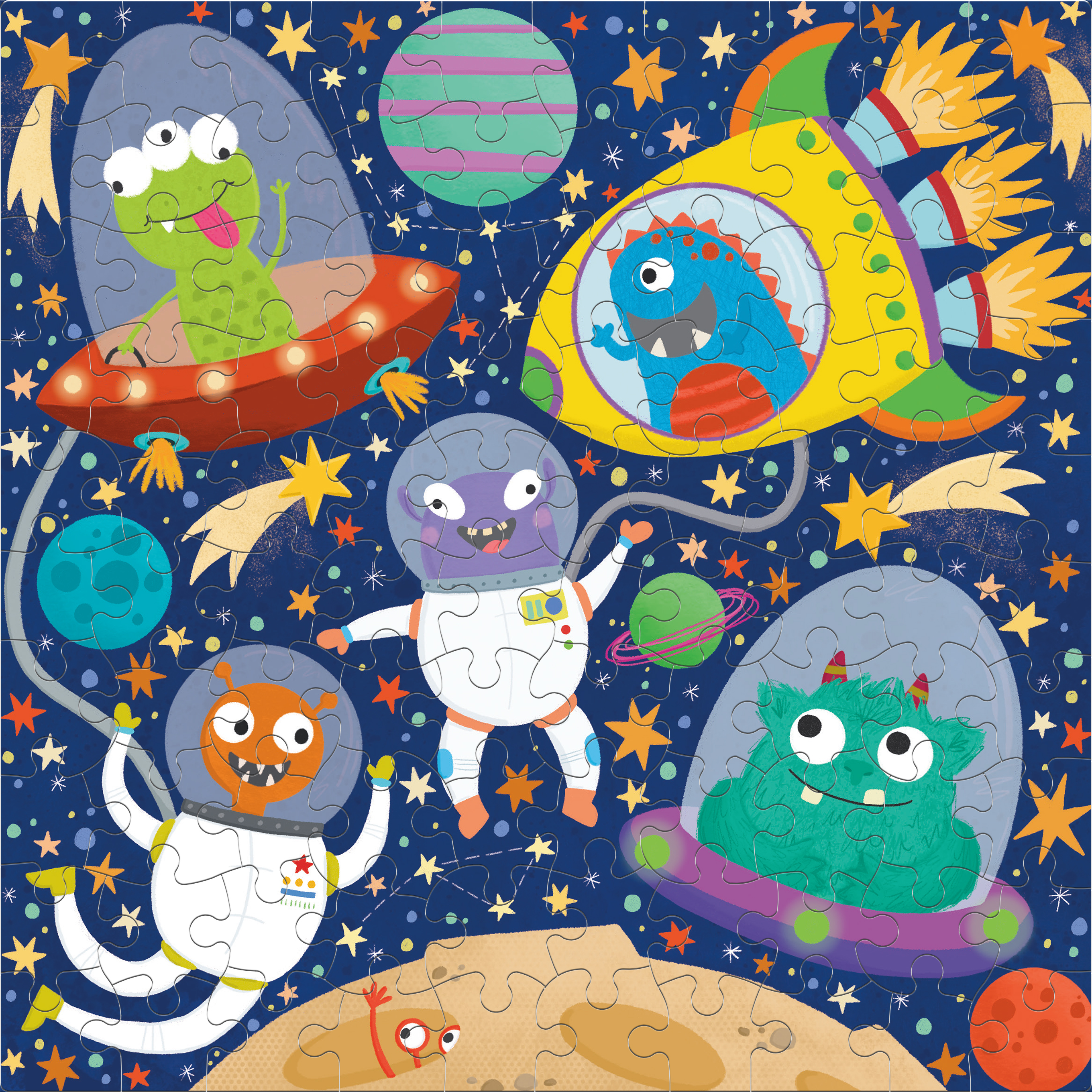 Ceaco Kids Deluxe 100 Piece Kids Deluxe Faye Buckingham Space Aliens Glow Interlocking Jigsaw Puzzle